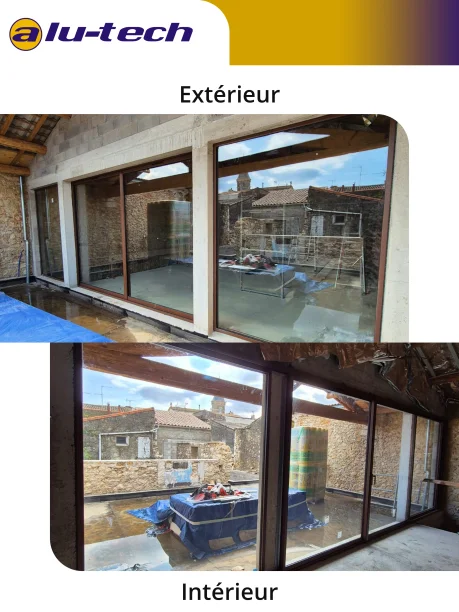 Baie vitrée aluminium Profils Systèmes fabrication ALU TECH Hérault intérieur / extérieur
