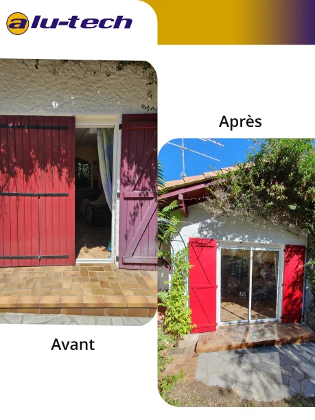 Volets battants ral 3011 aluminium modèle iso z ehret Castelnau-le-Lez avant / après